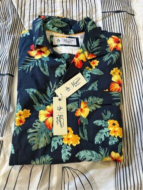 Original Penguin Navy Short-Sleeve Floral Button-Down Shirt